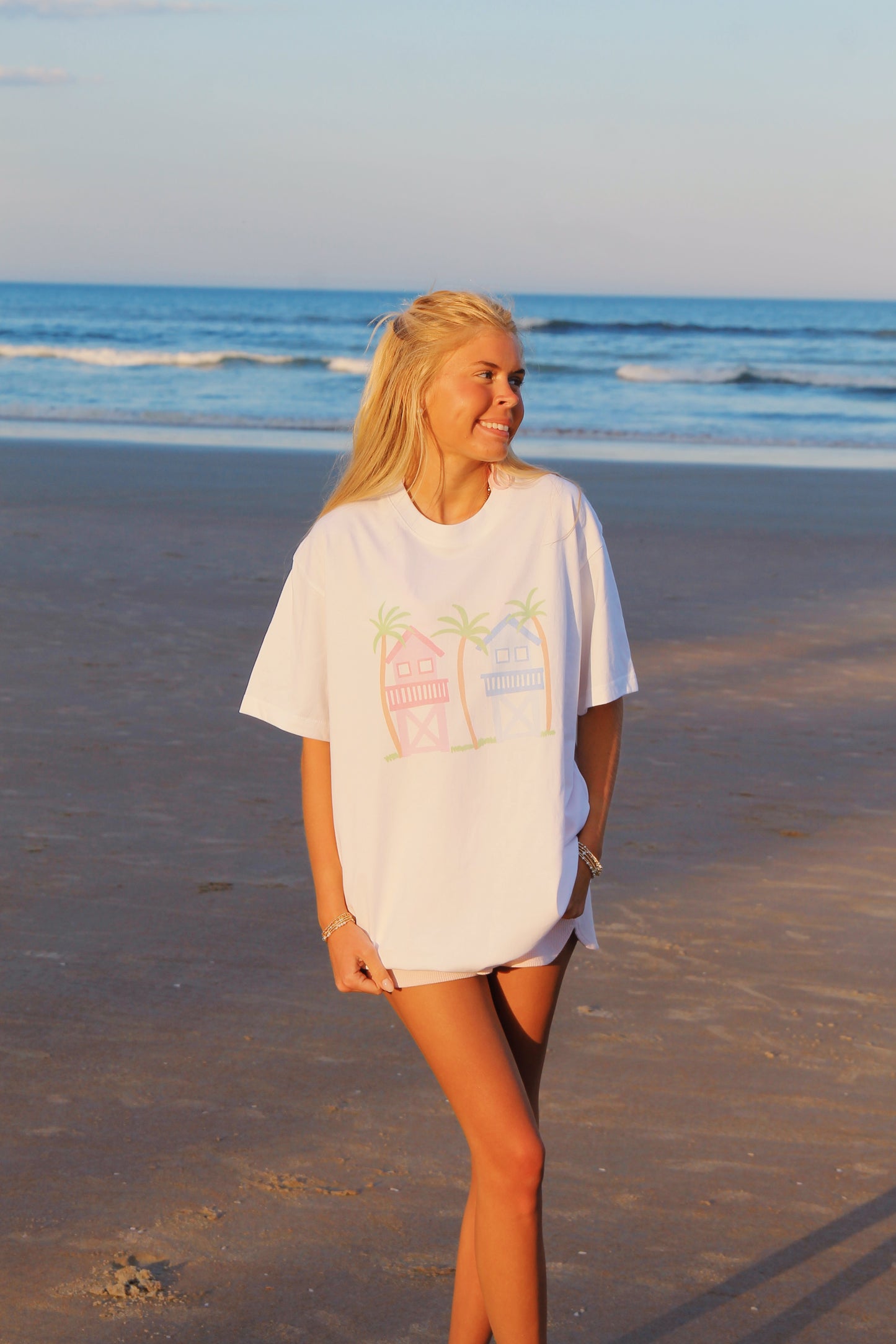 White Cabana Beach Graphic Tee