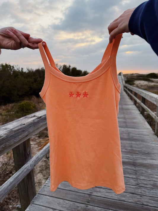 tangerine embroidered starfish tank top
