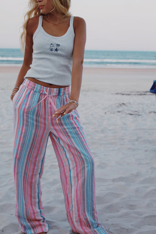 colorful pink striped beach pants