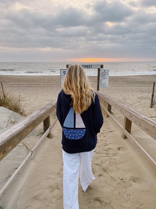 navy patchwork sailboat hoodie