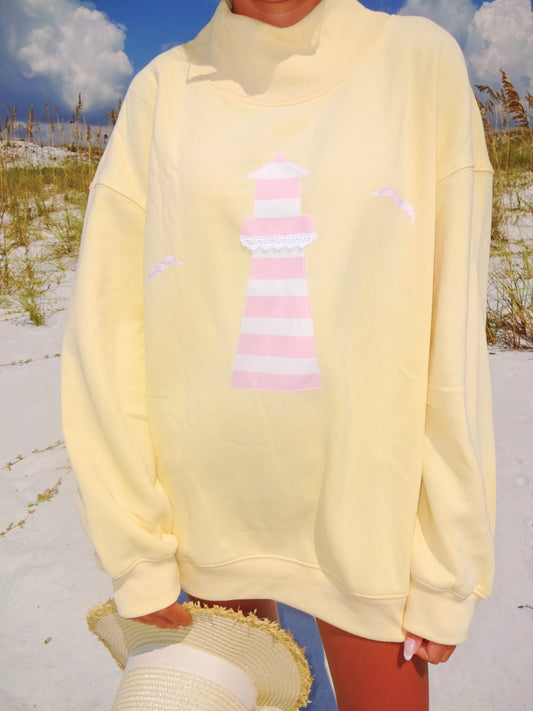 Sunset Lighthouse Yellow Mockneck