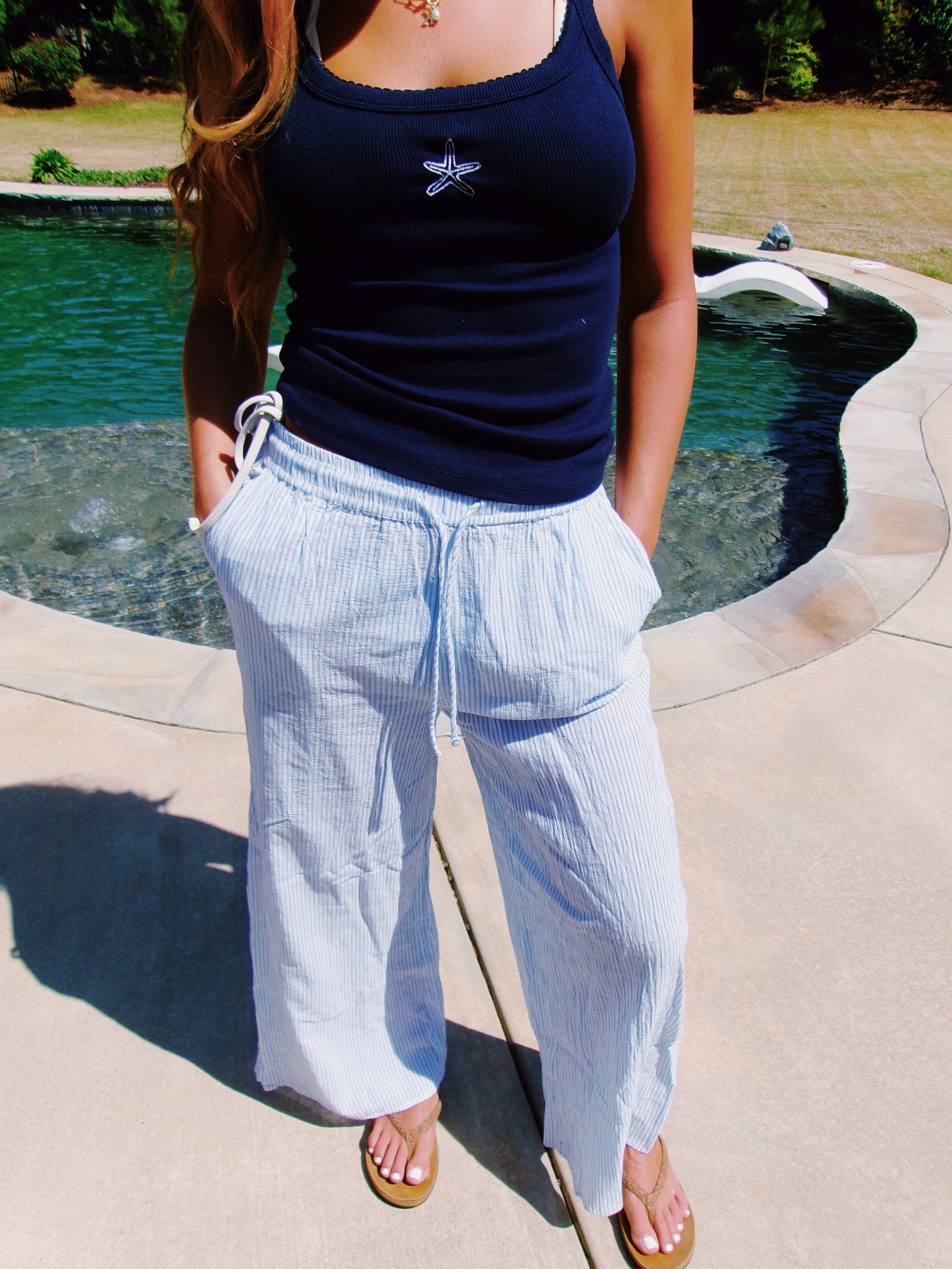 blue striped beach pants