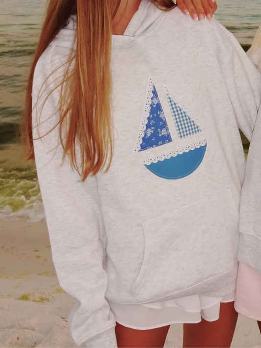 Blue sailboat patchwork hoodie