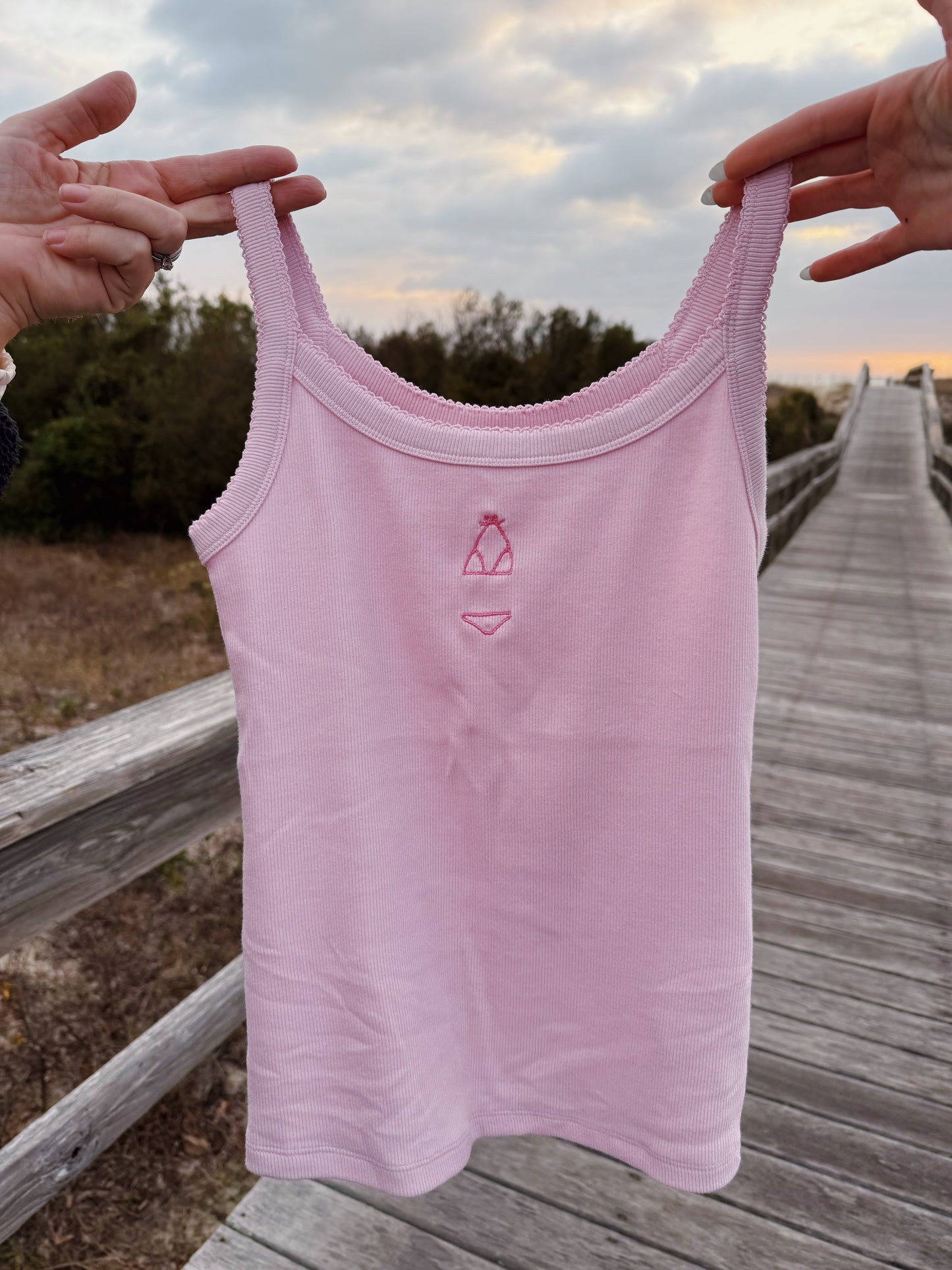 pink embroiderd bikini tank top