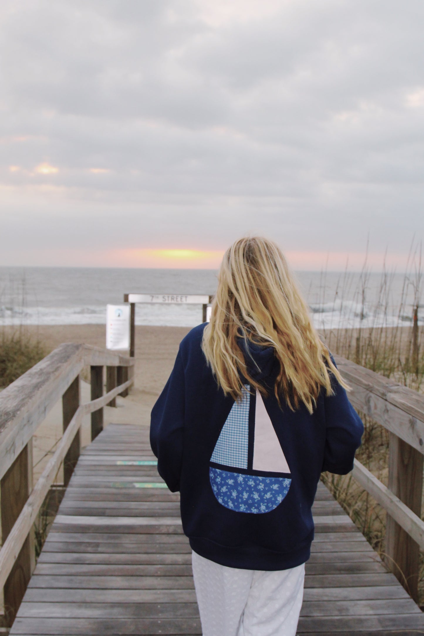navy patchwork sailboat hoodie