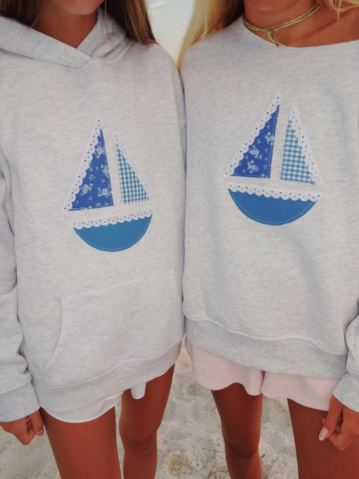Blue sailboat patchwork hoodie