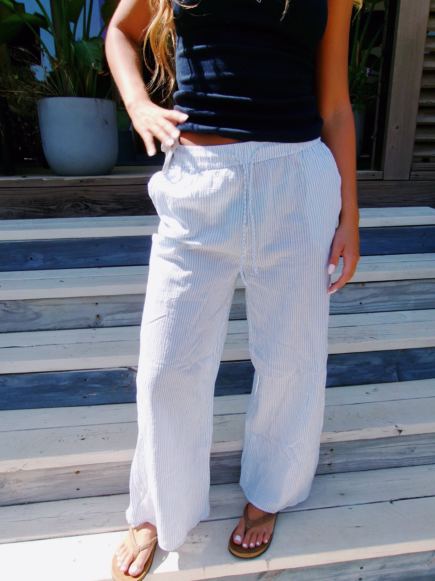 blue striped beach pants