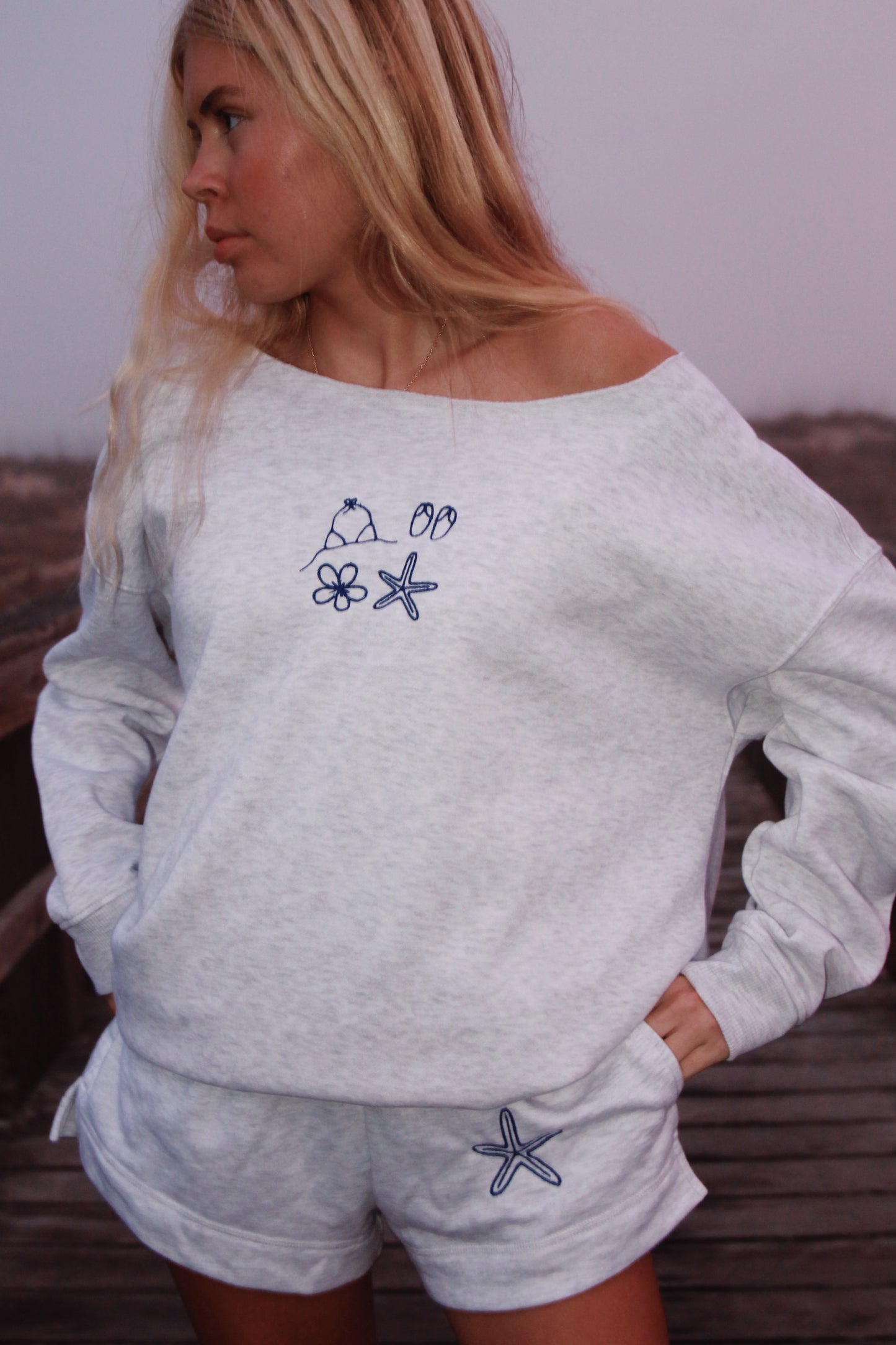 beach essentials light gray crewneck