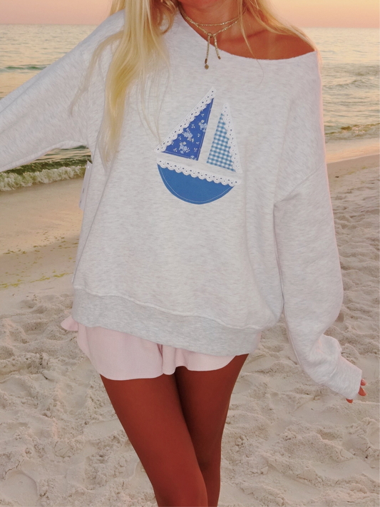 sailboat patchwork crewneck