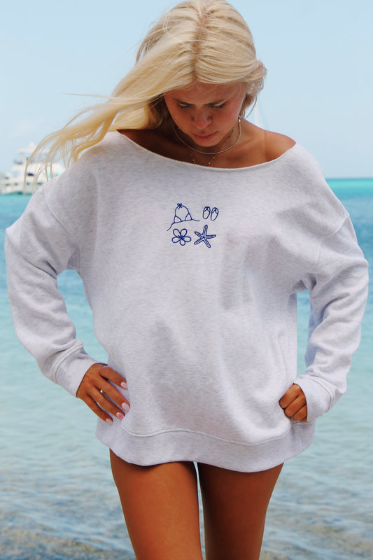 beach essentials light gray crewneck