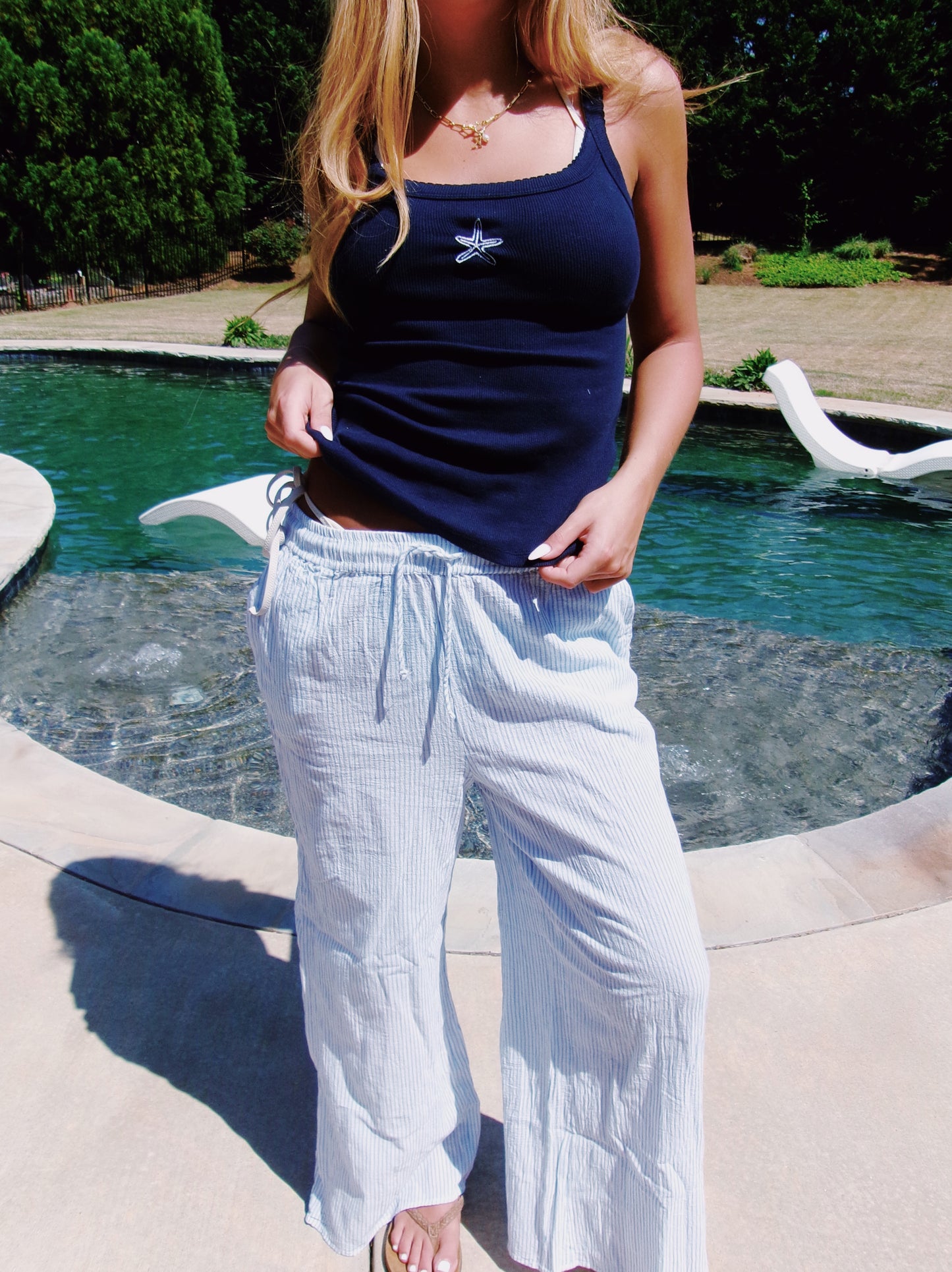 blue striped beach pants