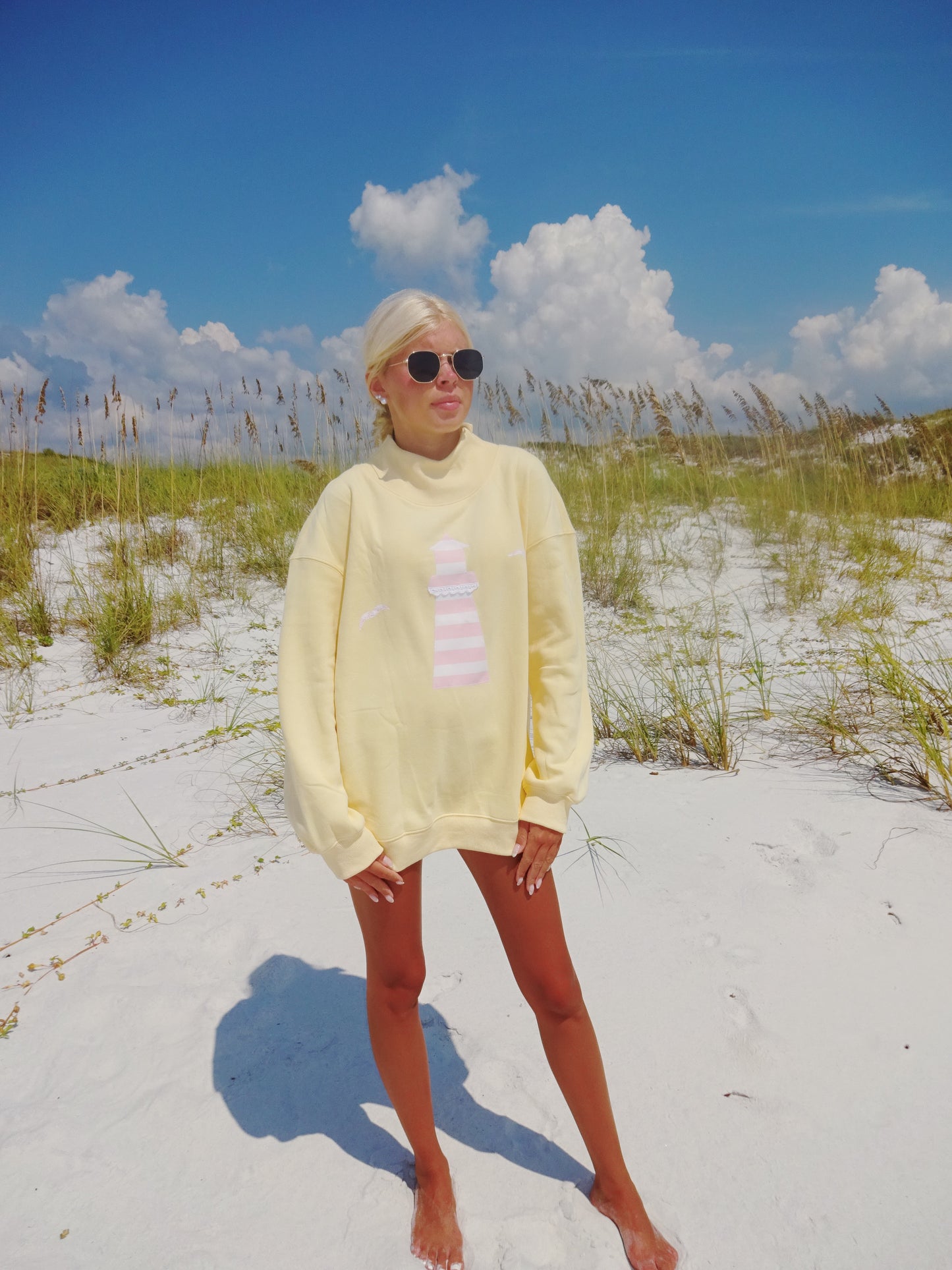 Sunset Lighthouse Yellow Mockneck