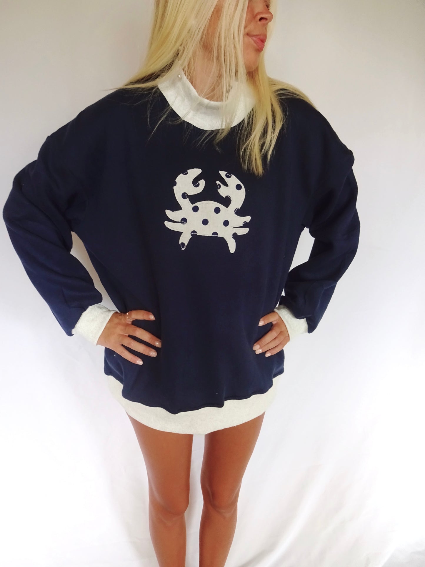 Navy Spotted Crab Mockneck