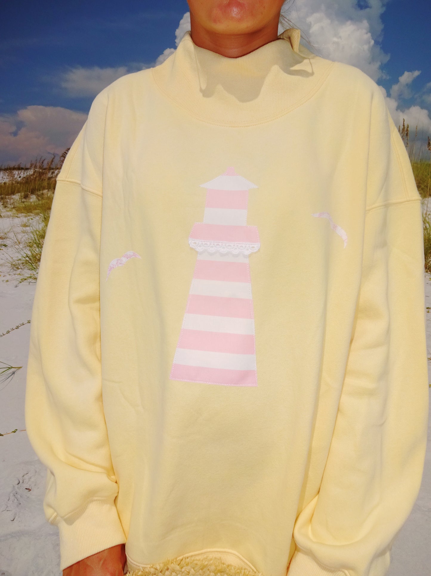 Sunset Lighthouse Yellow Mockneck