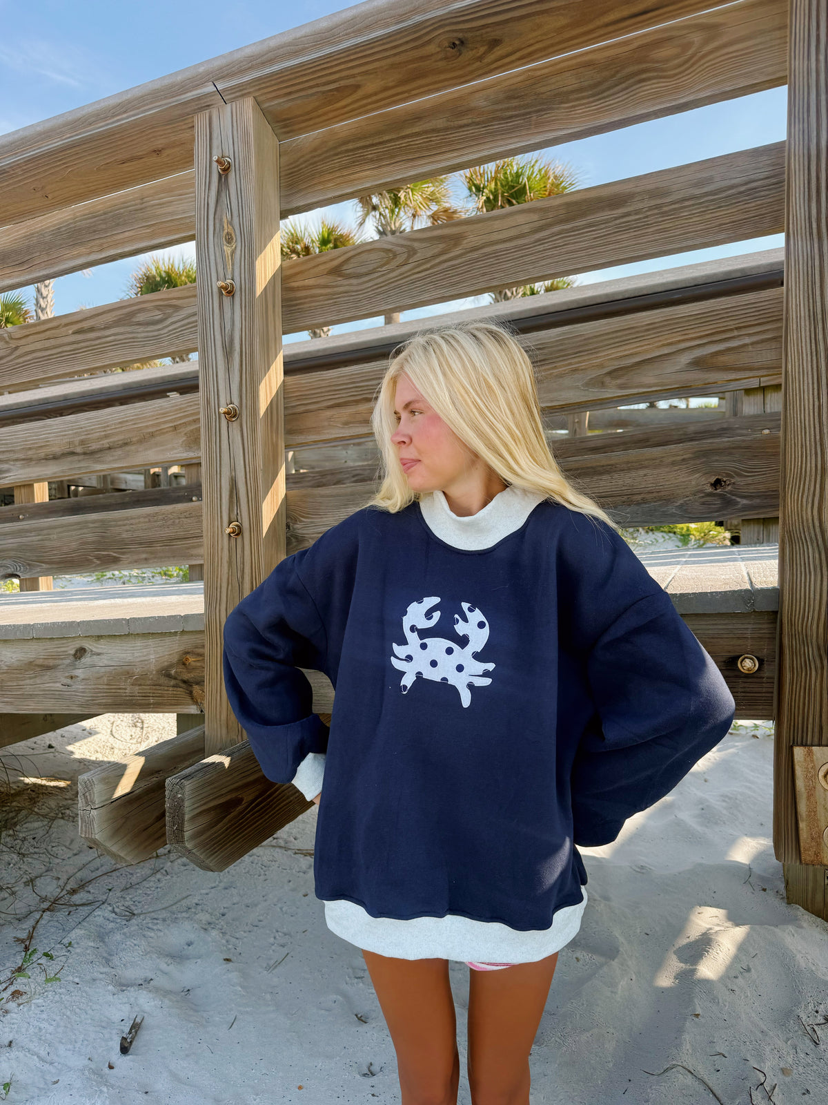 Navy Spotted Crab Mockneck