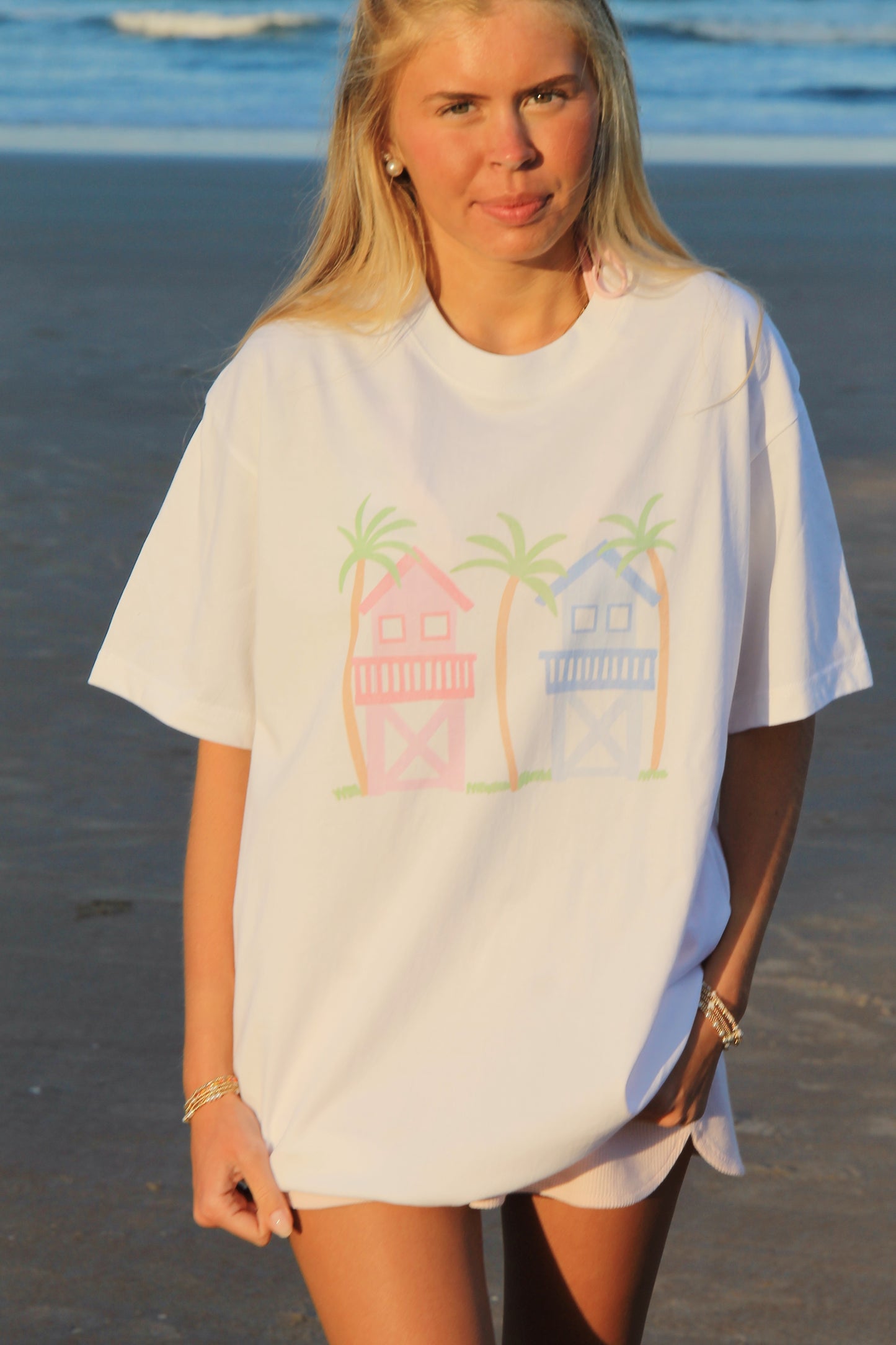 White Cabana Beach Graphic Tee