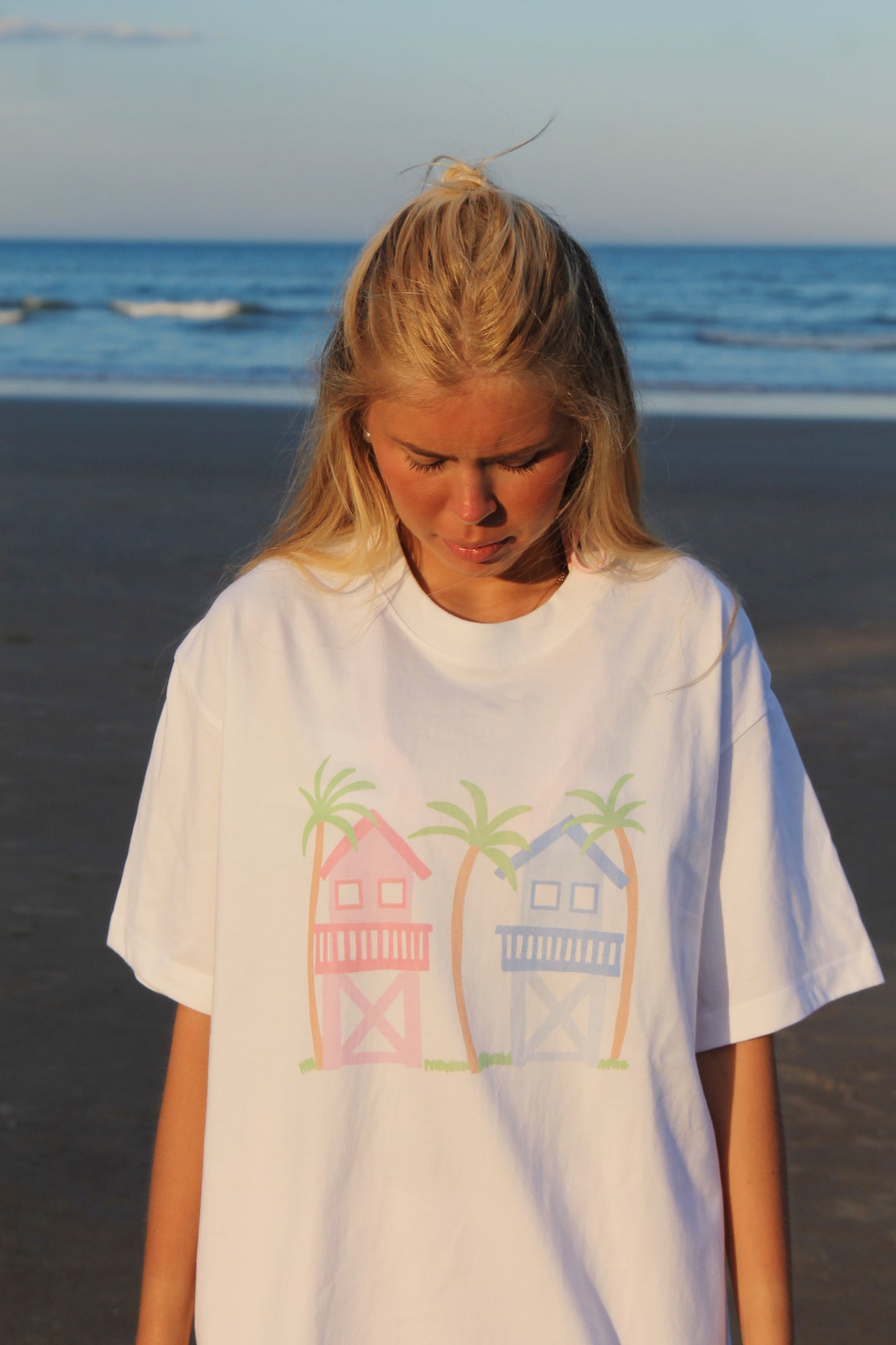 White Cabana Beach Graphic Tee
