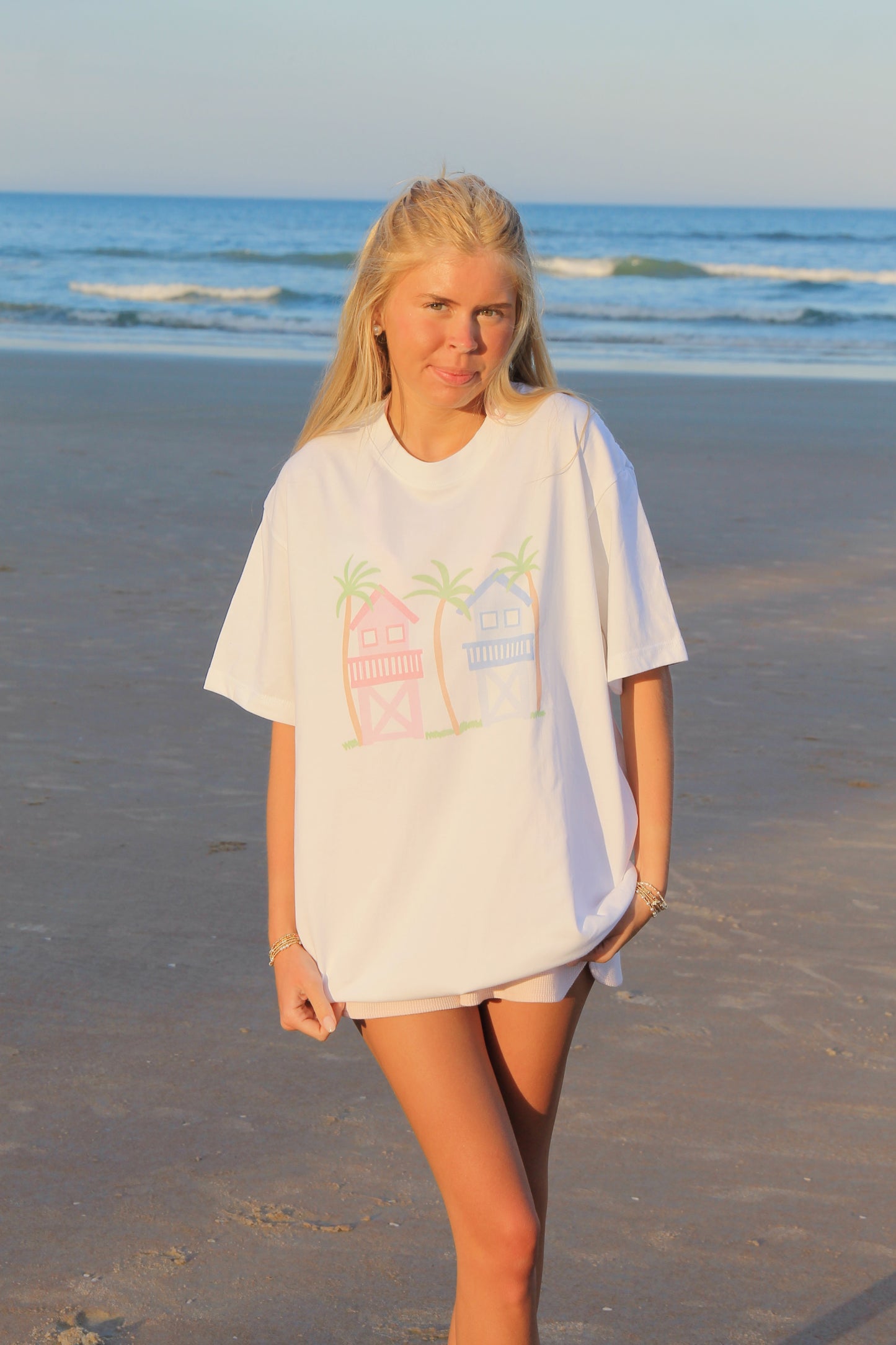 White Cabana Beach Graphic Tee
