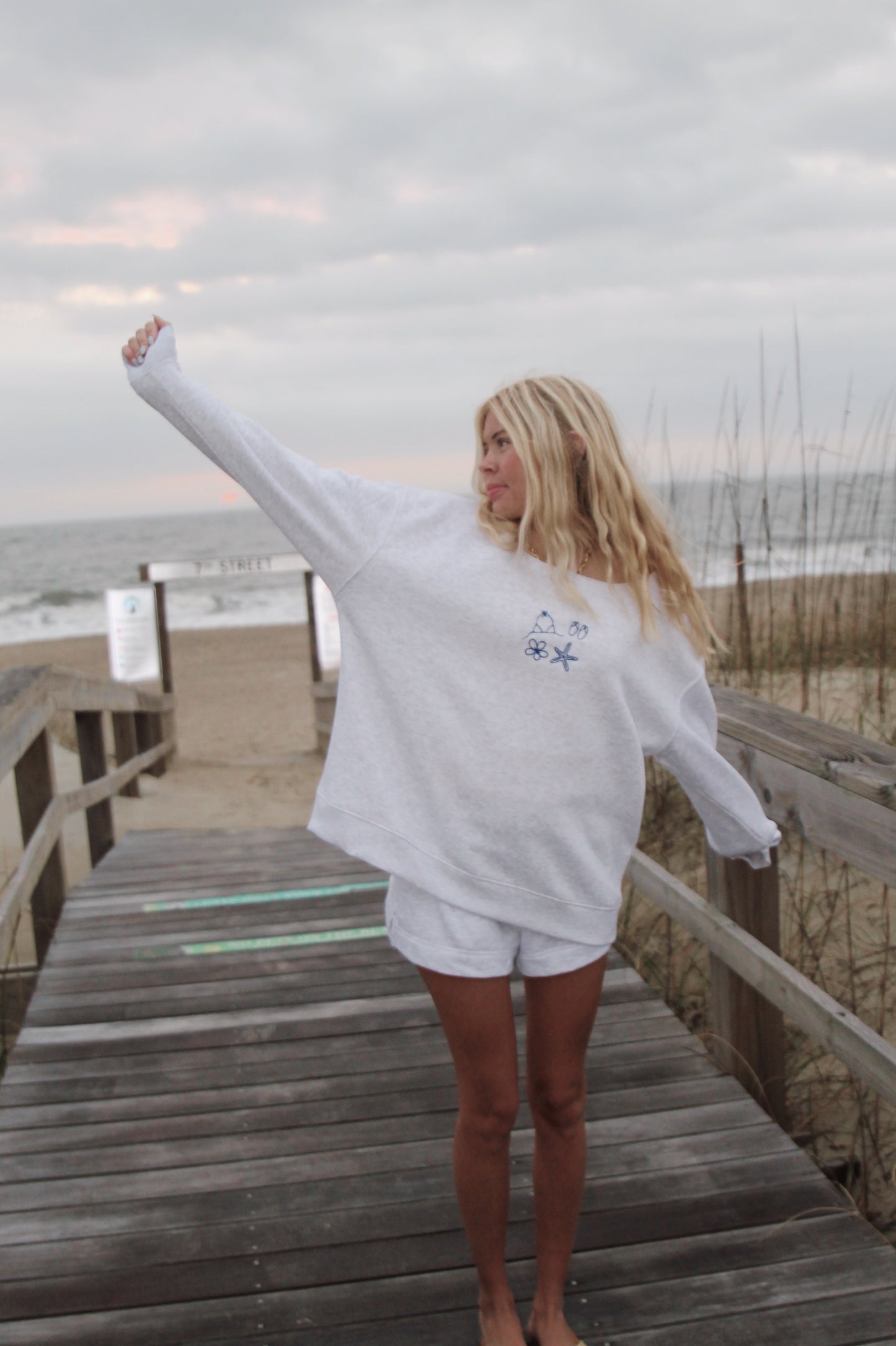 beach essentials light gray crewneck