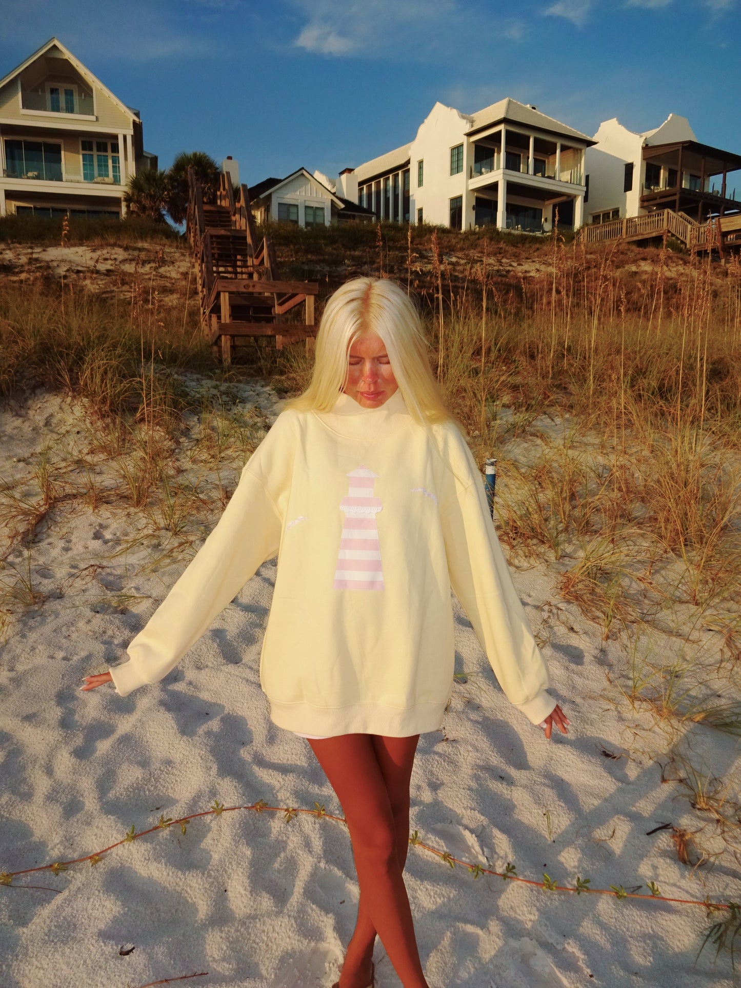 Sunset Lighthouse Yellow Mockneck