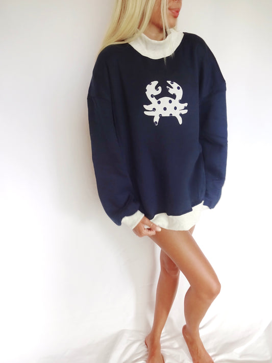 Navy Spotted Crab Mockneck