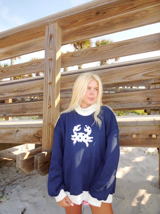 Navy Spotted Crab Mockneck