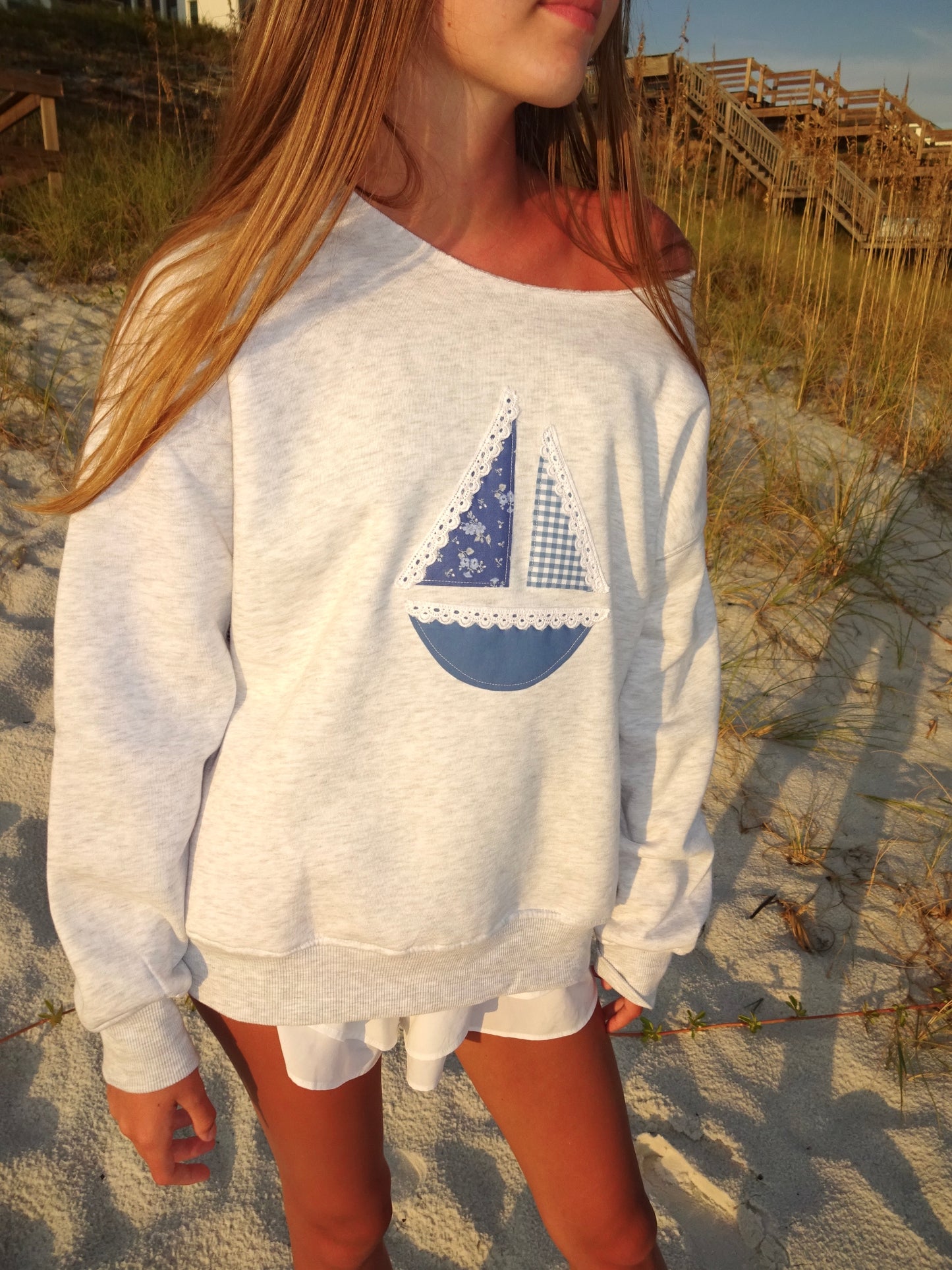 sailboat patchwork crewneck
